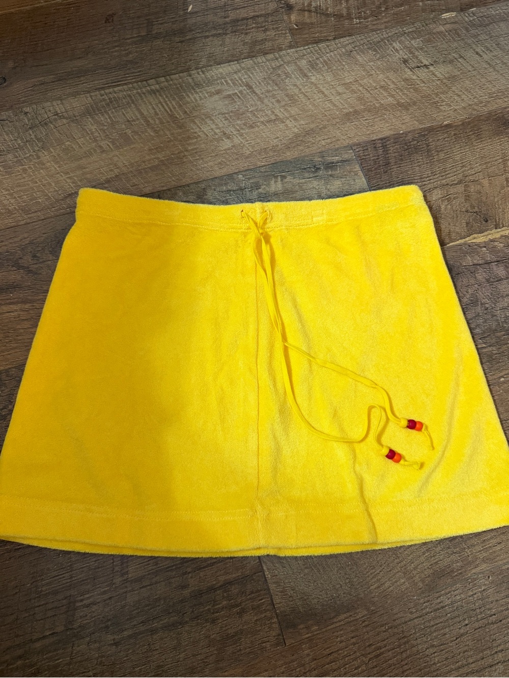 Yellow Terry Cloth Drawstring Mini Skirt -